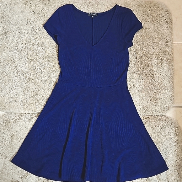 TRIXXI Clothing Company Blue V Neck A Line Short Sleeve Skater Dress Size Large - Picture 7 of 9